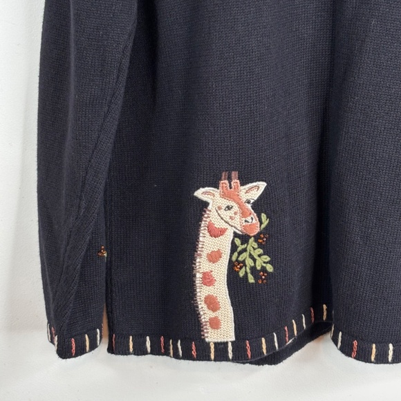 Quacker Factory Giraffe Embroidered Cardigan L Black Whimsigoth Art Boho Safari - Picture 5 of 10